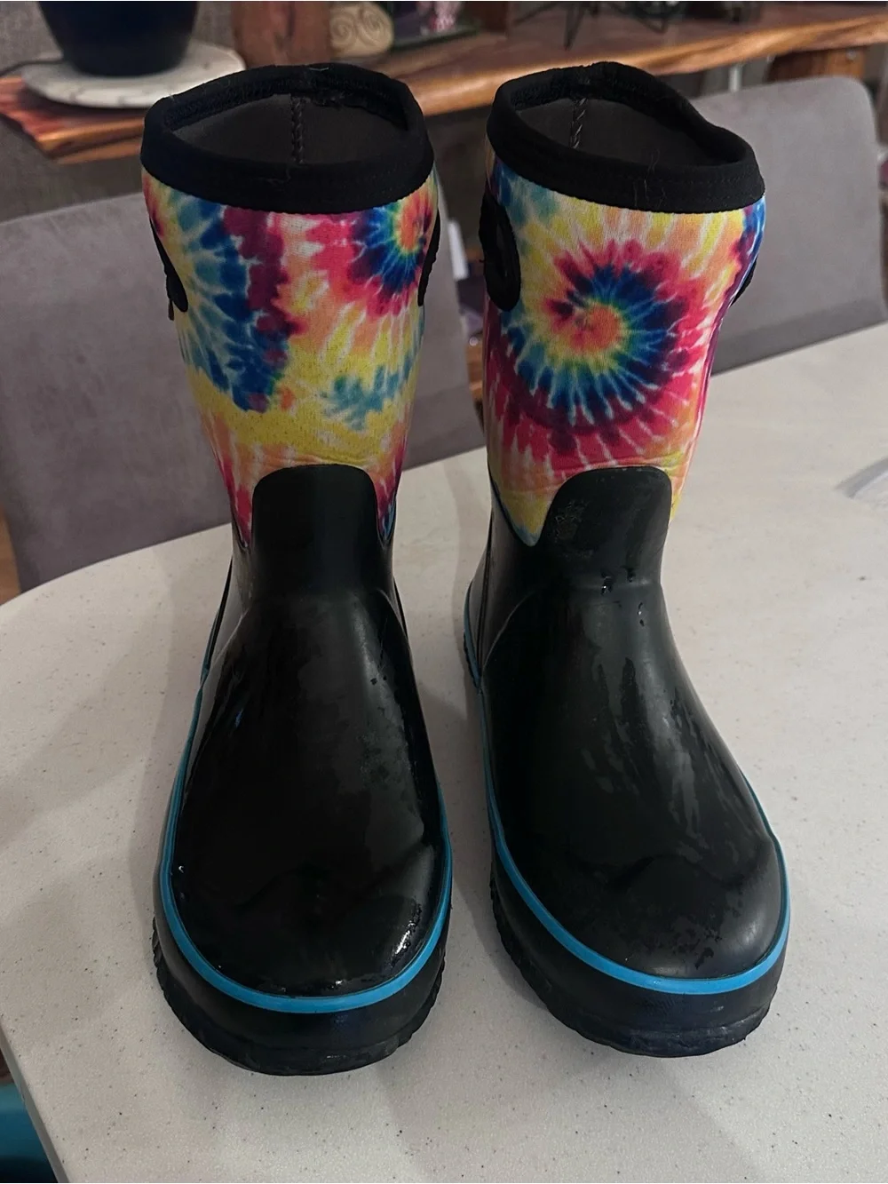 Boss Black Winter Rain Boot w/Colorful Tie-Dye Shaft